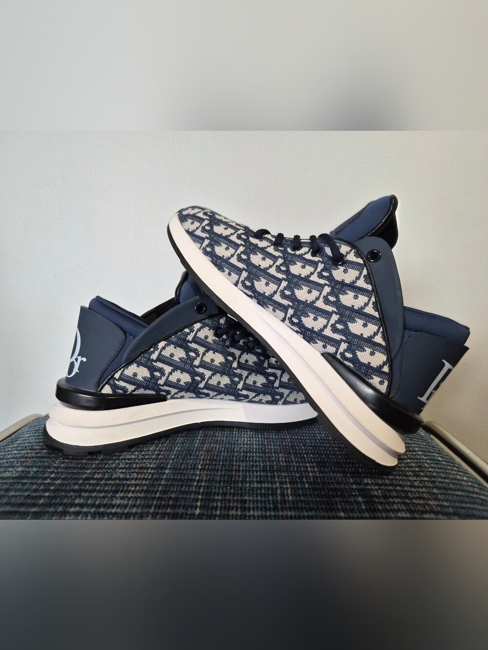 Dior Blue & White Monogram Print Sneakers | Size 39